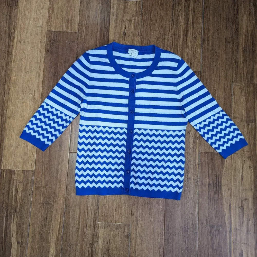 Kate Spade Blue & White Striped Cardigan Sweater